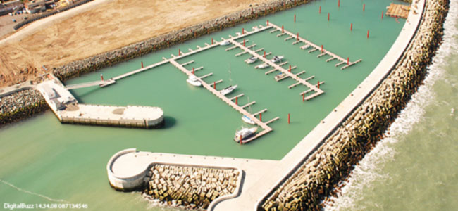 Close up aerial photo of new marina